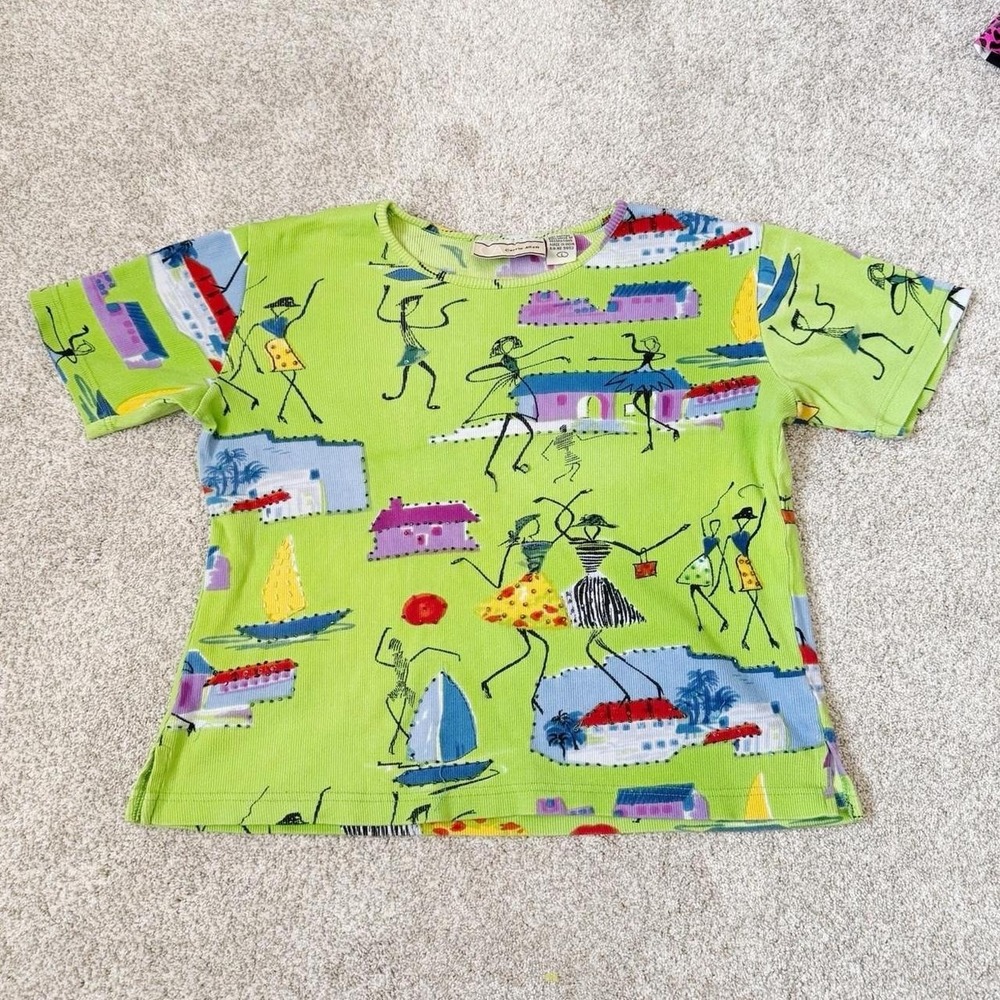 Vintage Carrie Allen Artsy Beaded Graphic Tee – Size L